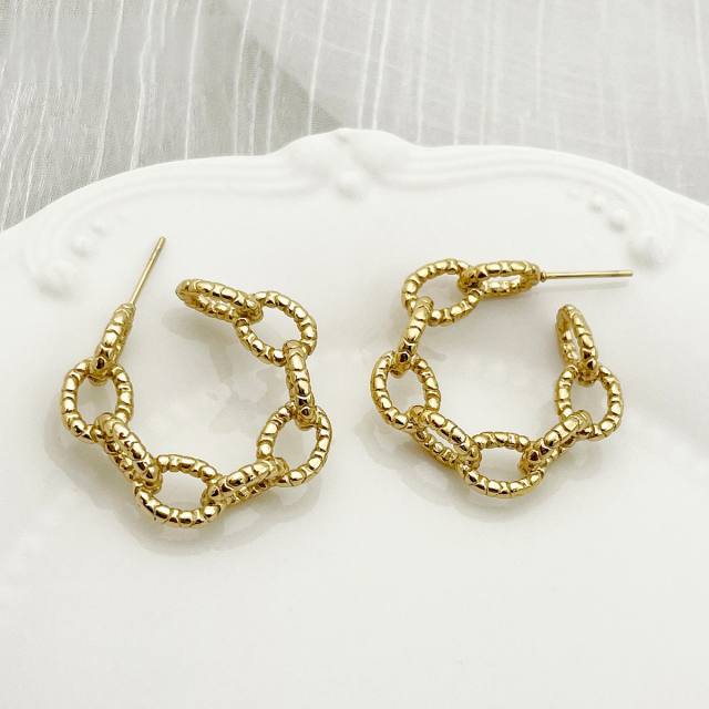 French trend chunky chain open hoop stainless steel earrings