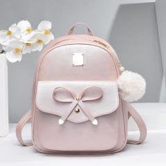 Korean fashion sweet bow fluffy ball PU leather backpack set