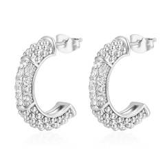 18K diamond open hoop stainless steel earrings