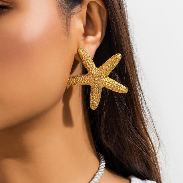 Beach holiday gold color starfish conch chunky necklace earrings