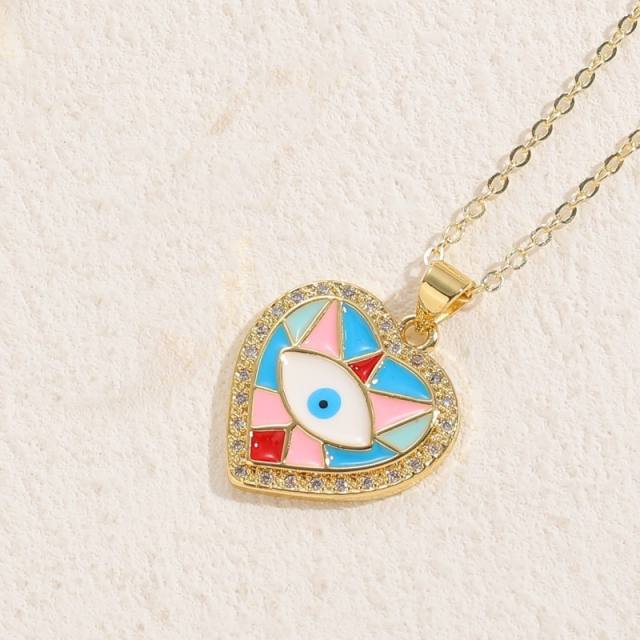 14K real gold plated evil eye pendant dainty copper necklace