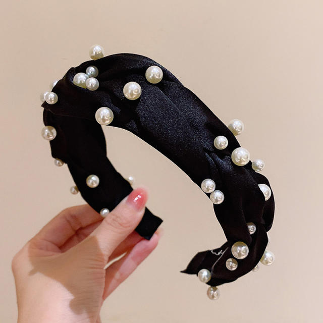 INS summer plain color pearl bead braid headband
