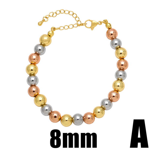 4mm/6mm/8mm gold plated copper two tone beaded bracelet