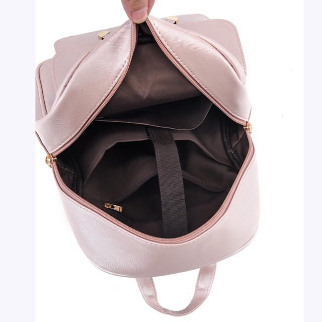 Korean fashion sweet bow fluffy ball PU leather backpack set