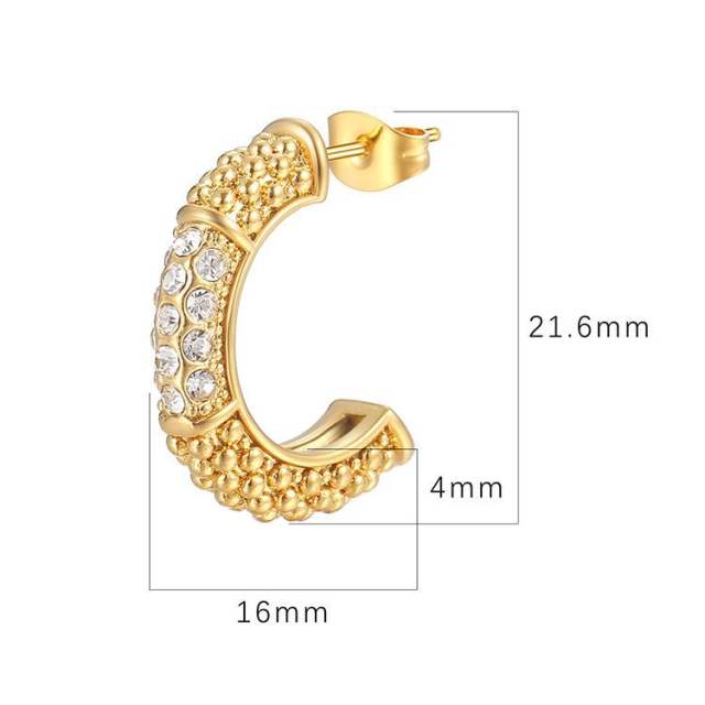 18K diamond open hoop stainless steel earrings