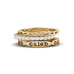 3pcs birthstone engrave letter stackable rings set
