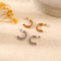 18K diamond open hoop stainless steel earrings