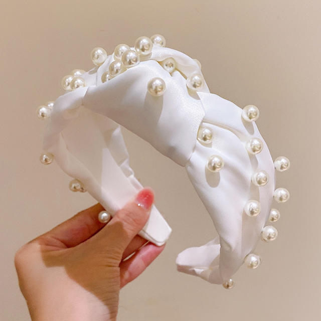 Fashionable pearl bead knotted headband for women