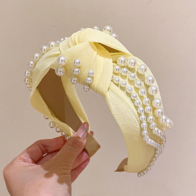 Korean fashion elegant pearl knotted headband