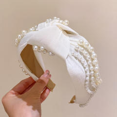 Korean fashion elegant pearl knotted headband