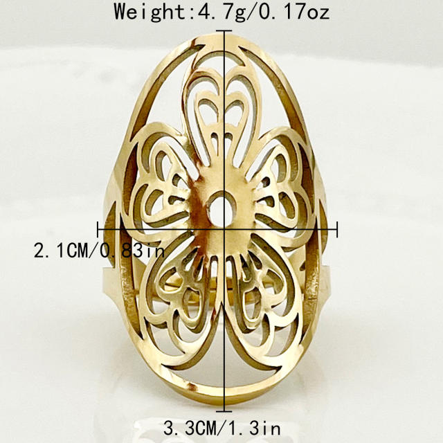 Vintage hollow out flower chunky stainless steel rings