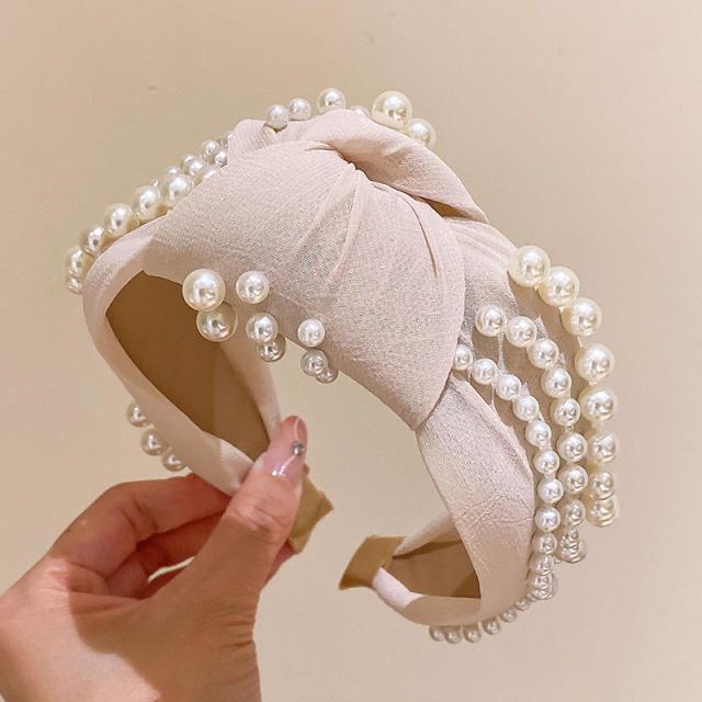 Korean fashion elegant pearl knotted headband