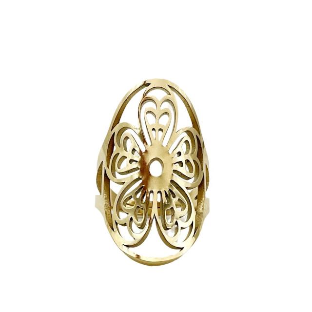 Vintage hollow out flower chunky stainless steel rings