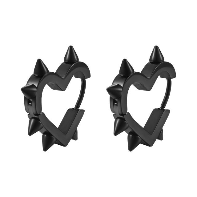 Hiphop rivet heart shape stainless steel huggie earrings