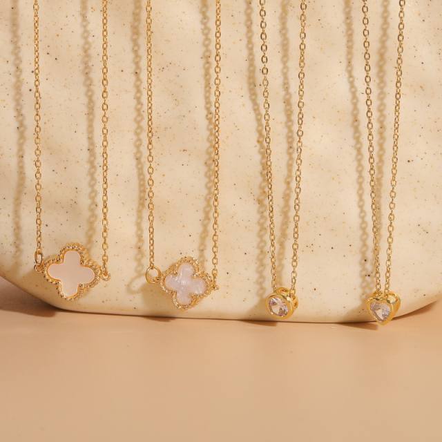 Dainty mother shell clover copper necklace