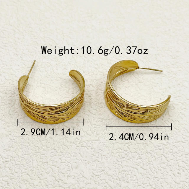French trend open hoop leaf design stainless steel earrings