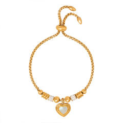 18K gold plated diamond heart evil eye stainless steel bracelet