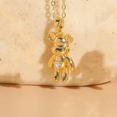 INS trend cute bear pendant gold plated copper dainty necklace