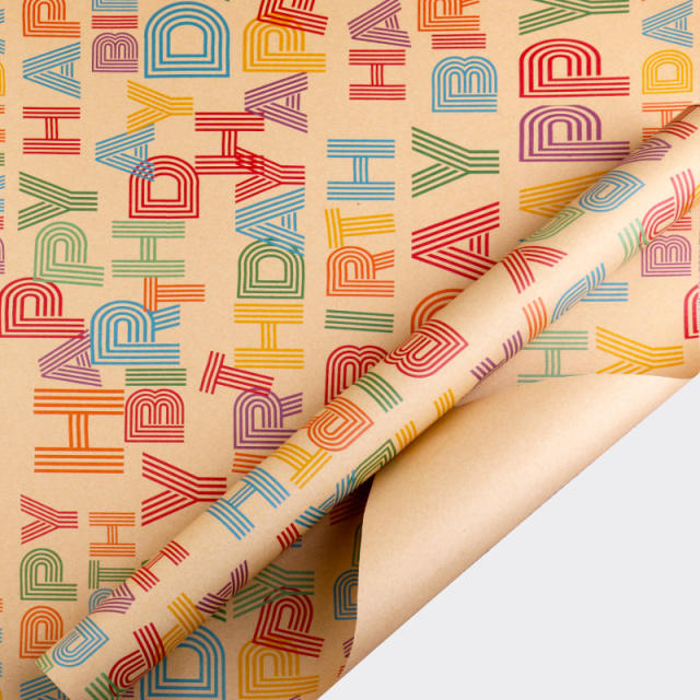 Vintage happy birthday kraft wrapping paper