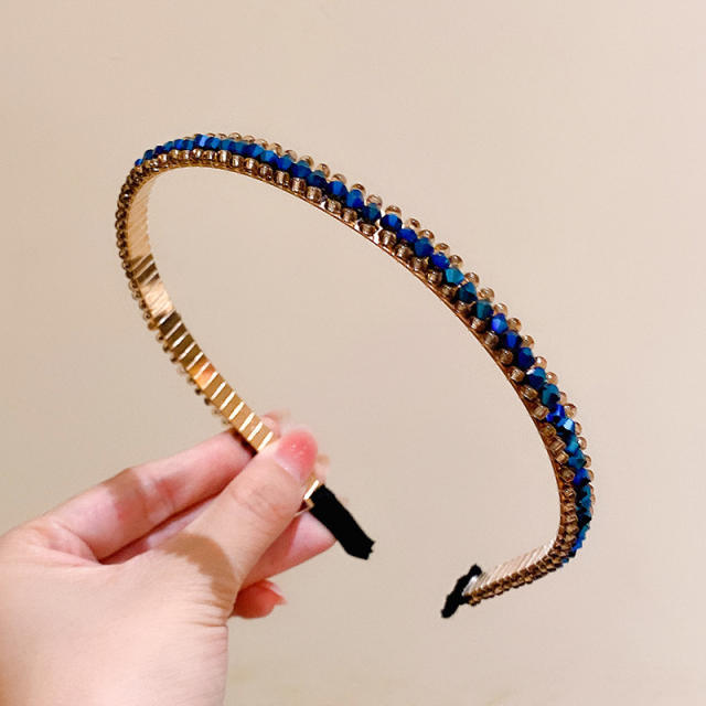 Korean fashion vintage colorful crystal bead simple headband for women