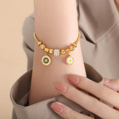 18K gold plated diamond heart evil eye stainless steel bracelet