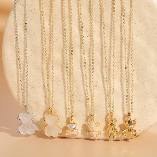 INS trend cute bear pendant gold plated copper dainty necklace