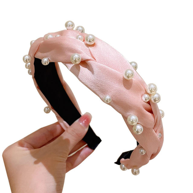 INS summer plain color pearl bead braid headband