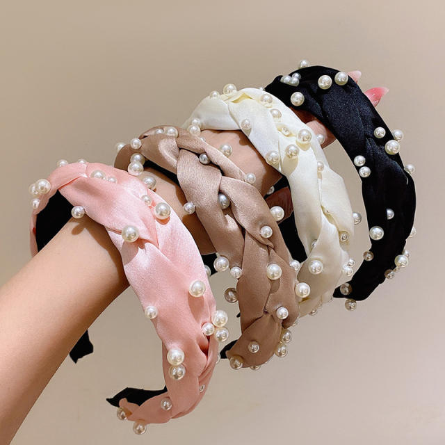 INS summer plain color pearl bead braid headband