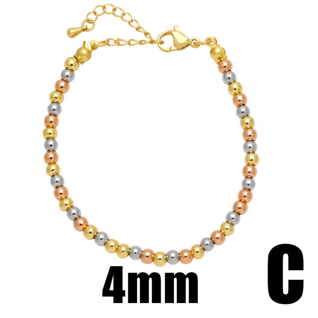4mm/6mm/8mm gold plated copper two tone beaded bracelet