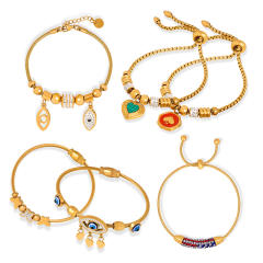 18K gold plated diamond heart evil eye stainless steel bracelet
