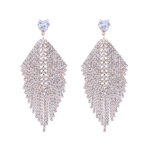 Luxury full of colorful diamond tassel leaf earrings