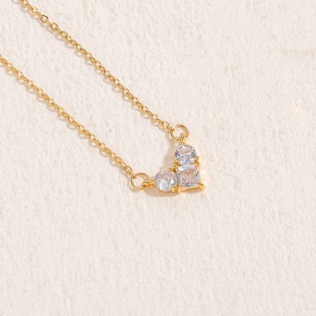 14K gold plated cubic zircon heart dainty copper necklace
