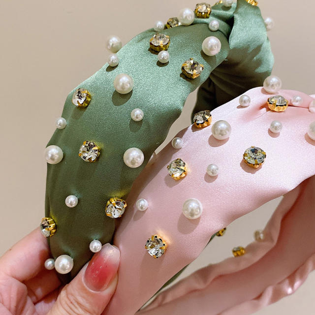 Baroque satin material knotted pearl rhinestone women headband