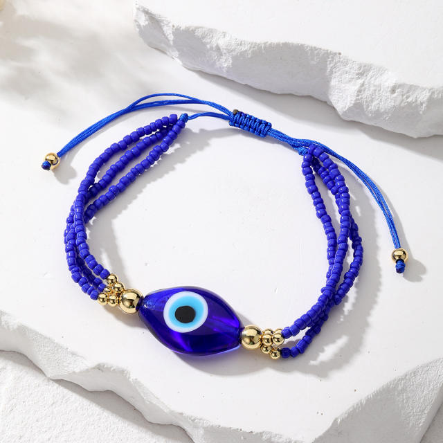 Boho colorful seed bead evil eye them bracelet