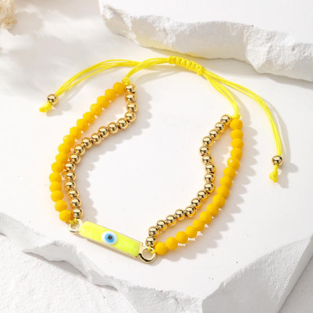 Boho color enamel evil eye bar bead bracelet