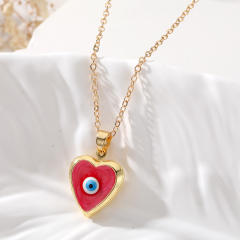 Creative color enamel copper evil eye heart locket necklace