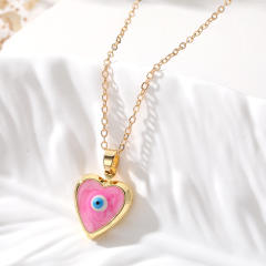 Creative color enamel copper evil eye heart locket necklace