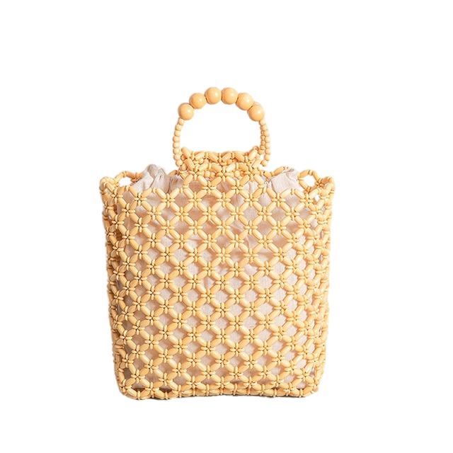 Summer handmade wood bead hollow out handbag beach bag