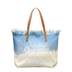 Summer embroidery letter canvas large storage women tote bag beach bag