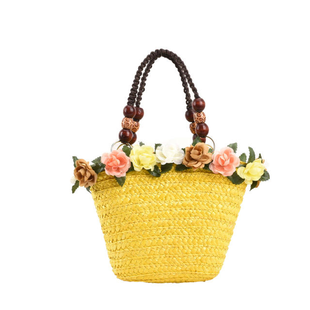 Summer stereo flower straw bucket bag for summer handbag