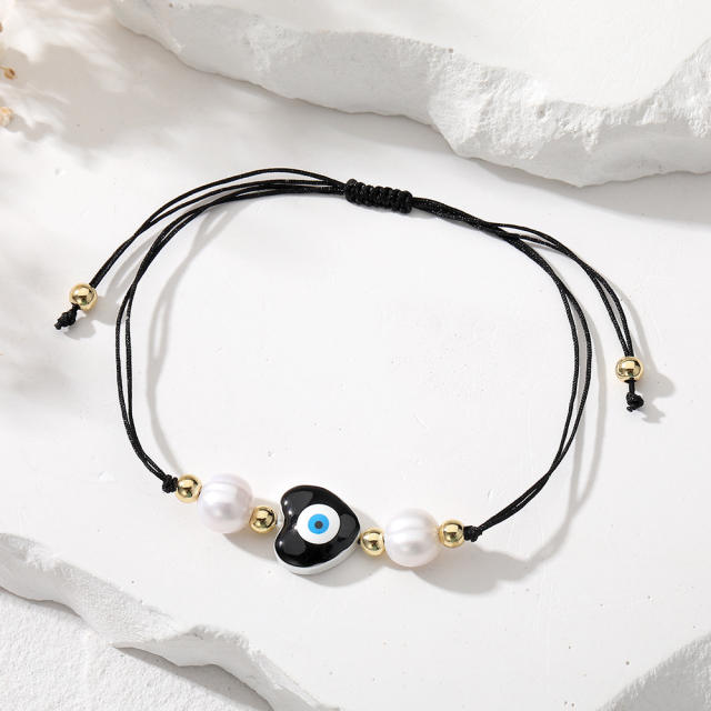 Summer colorful string heart evil eye slide bracelet