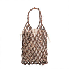 Handmade wood bead hollow out bucket bag beach bag
