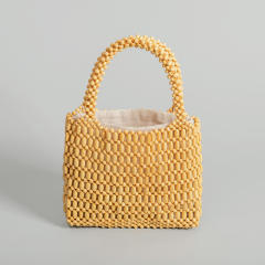 Summer handmade wood bead hollow out beach bag handbag