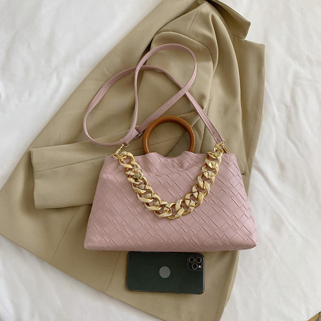 INS design plain color braid pattern elegant handbag