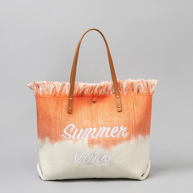 Summer embroidery letter canvas large storage women tote bag beach bag