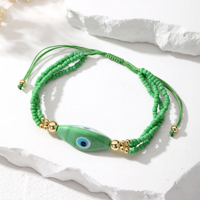 Boho colorful seed bead evil eye them bracelet