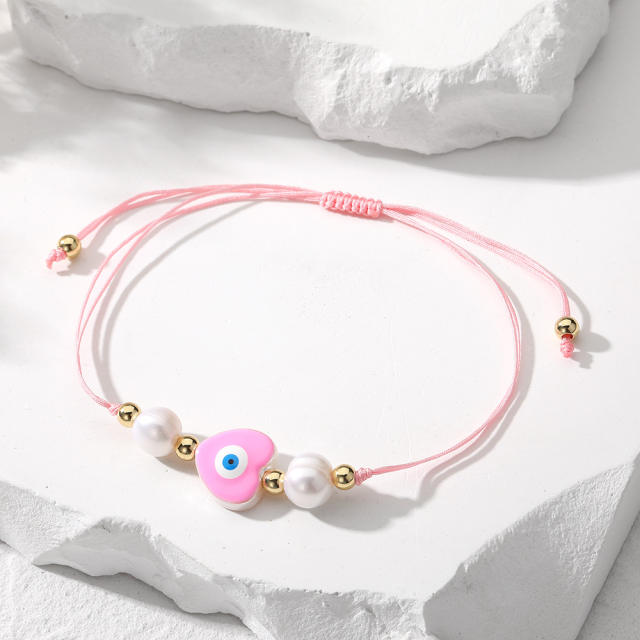 Summer colorful string heart evil eye slide bracelet