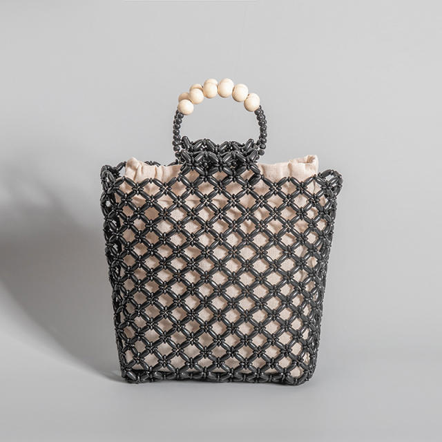 Summer handmade wood bead hollow out handbag beach bag