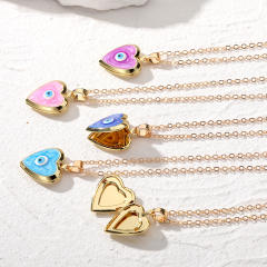 Creative color enamel copper evil eye heart locket necklace