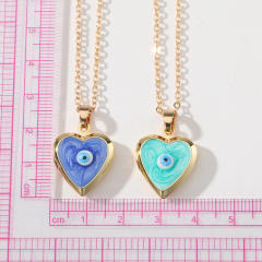 Creative color enamel copper evil eye heart locket necklace